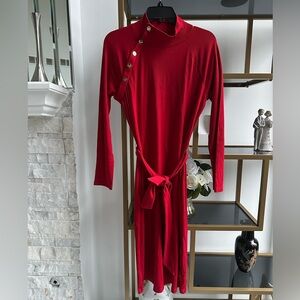 Ralph Lauren Red Long Sleeve Dress with Button Accents